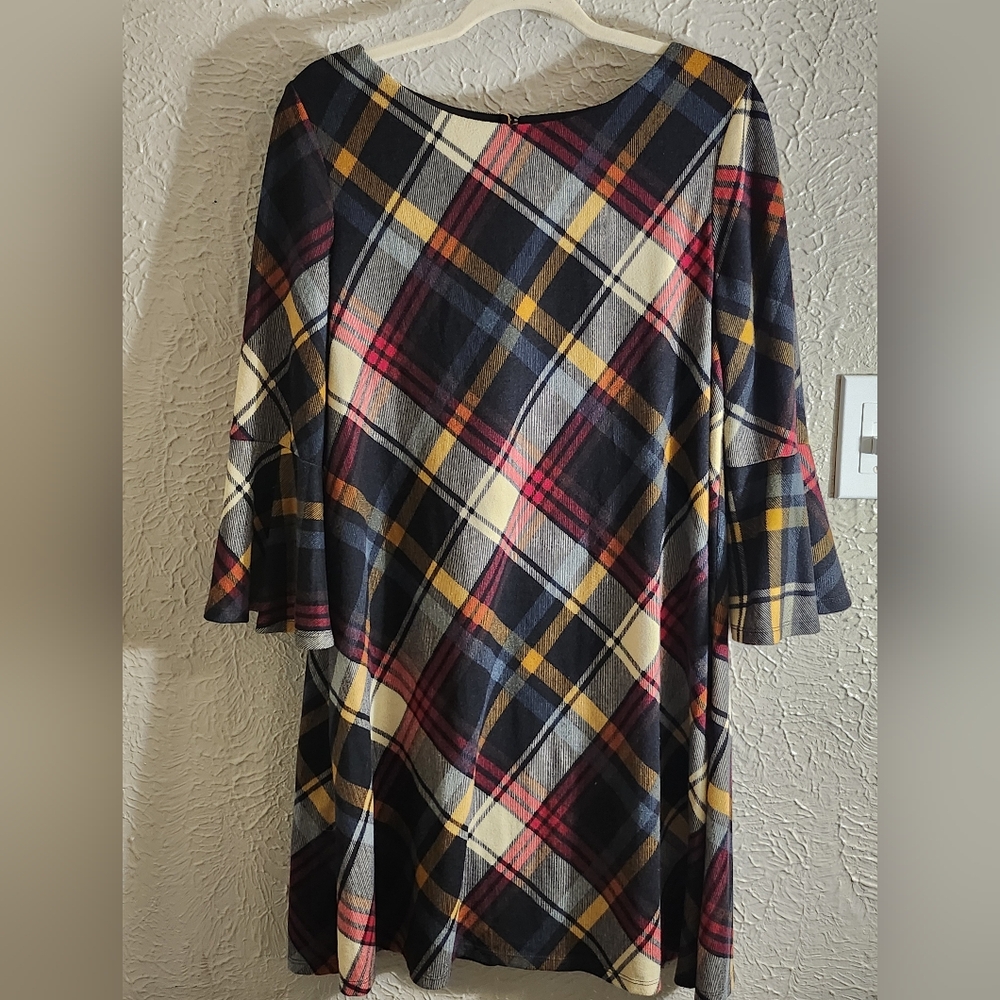 JH Plaid Tunic Dress with 3/4 Sleeves
